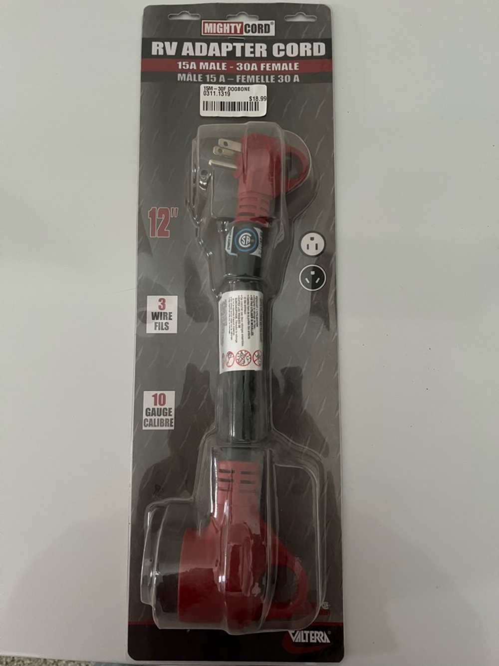 Mighty Cord RV Adapter Cord 15A Male to 30A Female - Red & Black